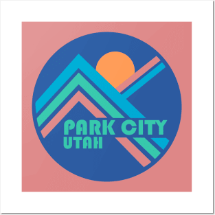 Park City Retro Line Mountains Blue Posters and Art